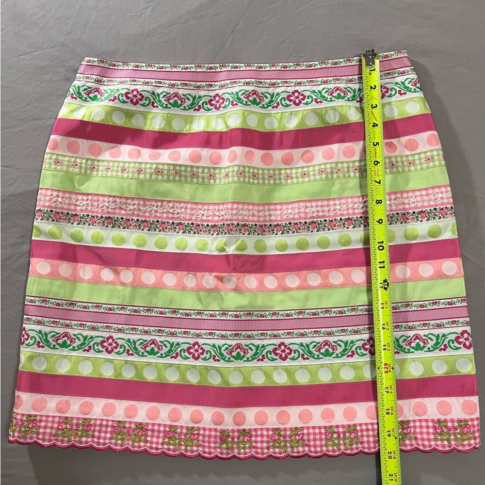 Lilly Pulitzer Multicolored High Waisted Ribbon Skirt Multi Print Lined Size 14 - Picture 8 of 9